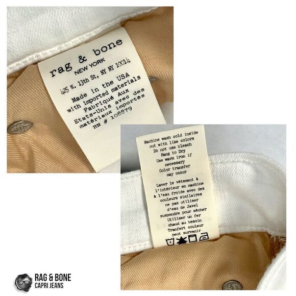 RAG & BONE SKINNY CAPRI JEANS WITH DISTRESSED KNEE HOLES NWT IN BRIGHT WHITE 27 - Picture 15 of 16